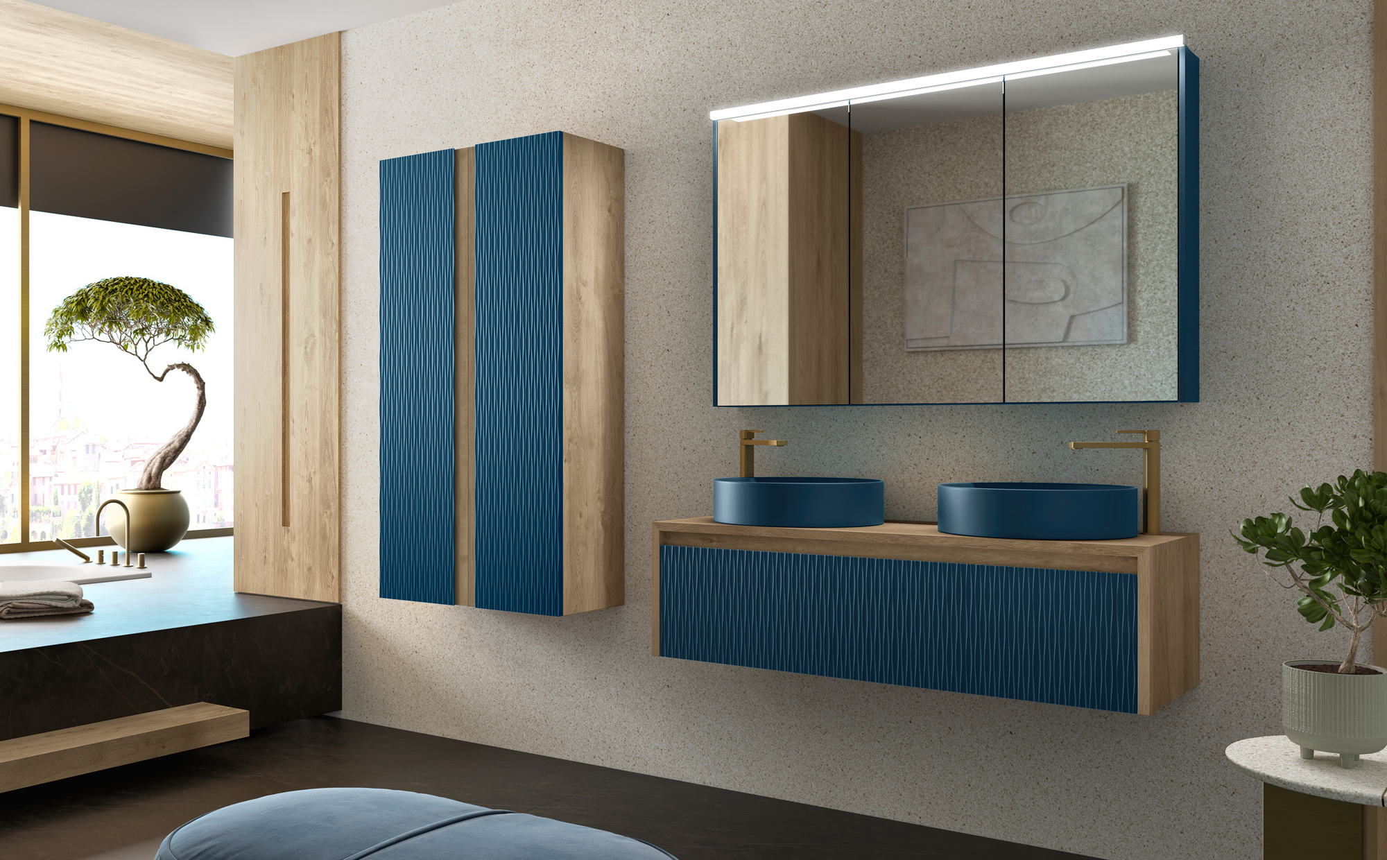 lavabo sobre encimera azul mueble baño